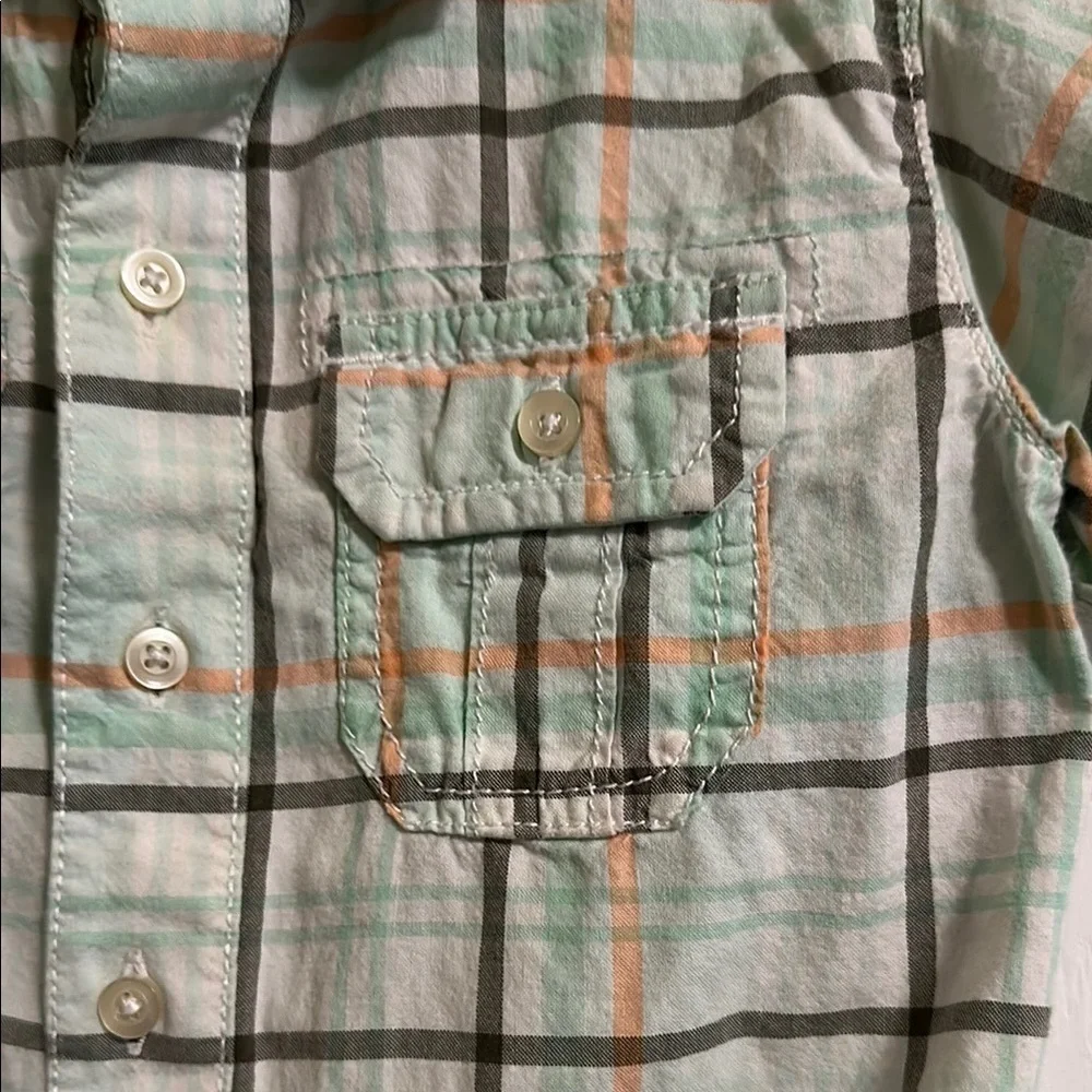 Carter's Green and Orange Button Down Shirt with Short Sleeves